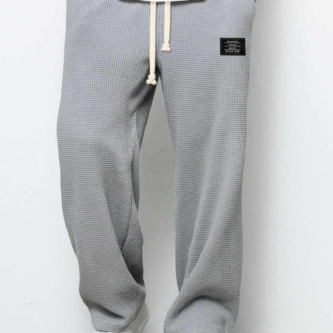 Pierce men's waffle texture drawstring pants in Gray, view 3