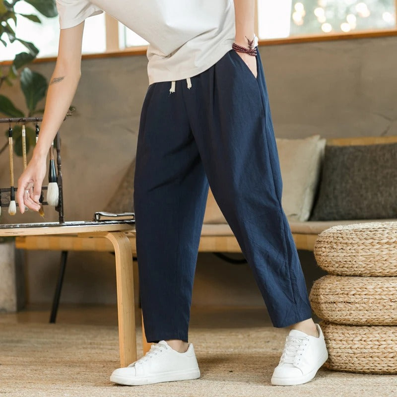 Graeme men's comfortable drawstring pants in Navy Blue, view 6