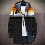 Wanda bear paw stripe print hooded fleece lined jacket, front view