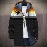 Wanda bear paw stripe print hooded fleece lined jacket, front view